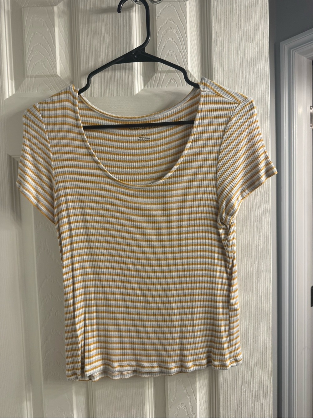 American Eagle Outfitters Yellow & White Striped Scoop Neck Tee